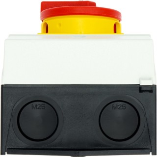 Выключатель в корпусе, 3P + N , 25А , красно-желтая ручка , запираемый