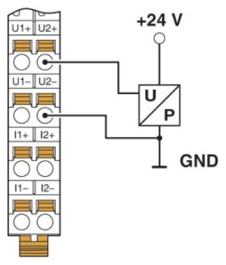 Схема подключения, Дифференциальный вход напряжения с активным 3-проводным передатчиком