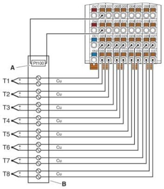 Схема подключения, Регистрация термоэлементов с внешней компенсацией точки сравнения на канале 1