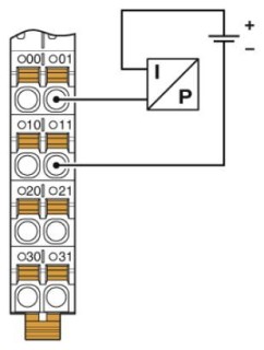 Схема подключения, Дифференциальный вход тока с пассивным 2-проводным трансмиттером (петля тока)