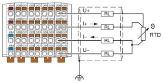 Схема подключения, Пример подключения: с 4 проводниками для 3-проводного датчика с очень длинными подводящими проводами (> 100 м)